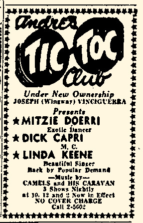 Linda Keene at the Tic Toc Club in Syracuse, January 1955