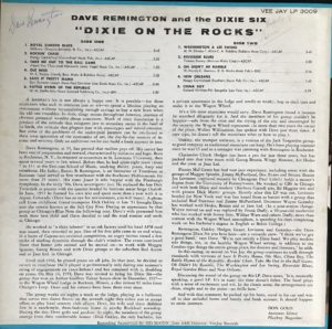 "Dixie On The Rocks" by Dave Remington and The Dixie Six Rear Cover