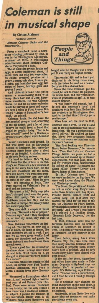 Coleman Sachs interview 1979/80
