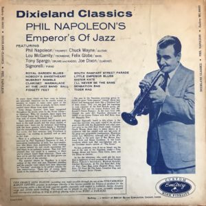 Phil Napoleon's Emperors of Jazz  with their Emarcy label 1955 album "Dixieland Classics Volume 1" rear cover