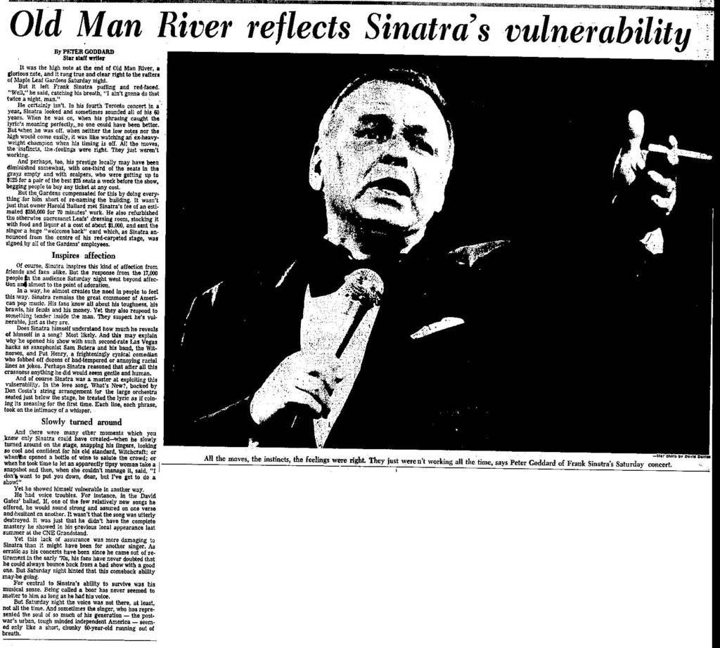Review of Sinatra concert at Gardens in 1976