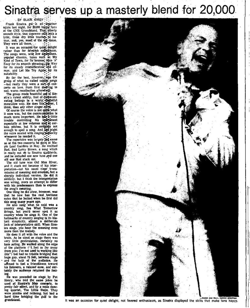Globe and Mail review of 1975 CNE concert