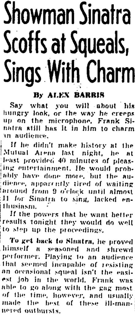 Review of Sinatra at Mutual Arena 1949 Part 1