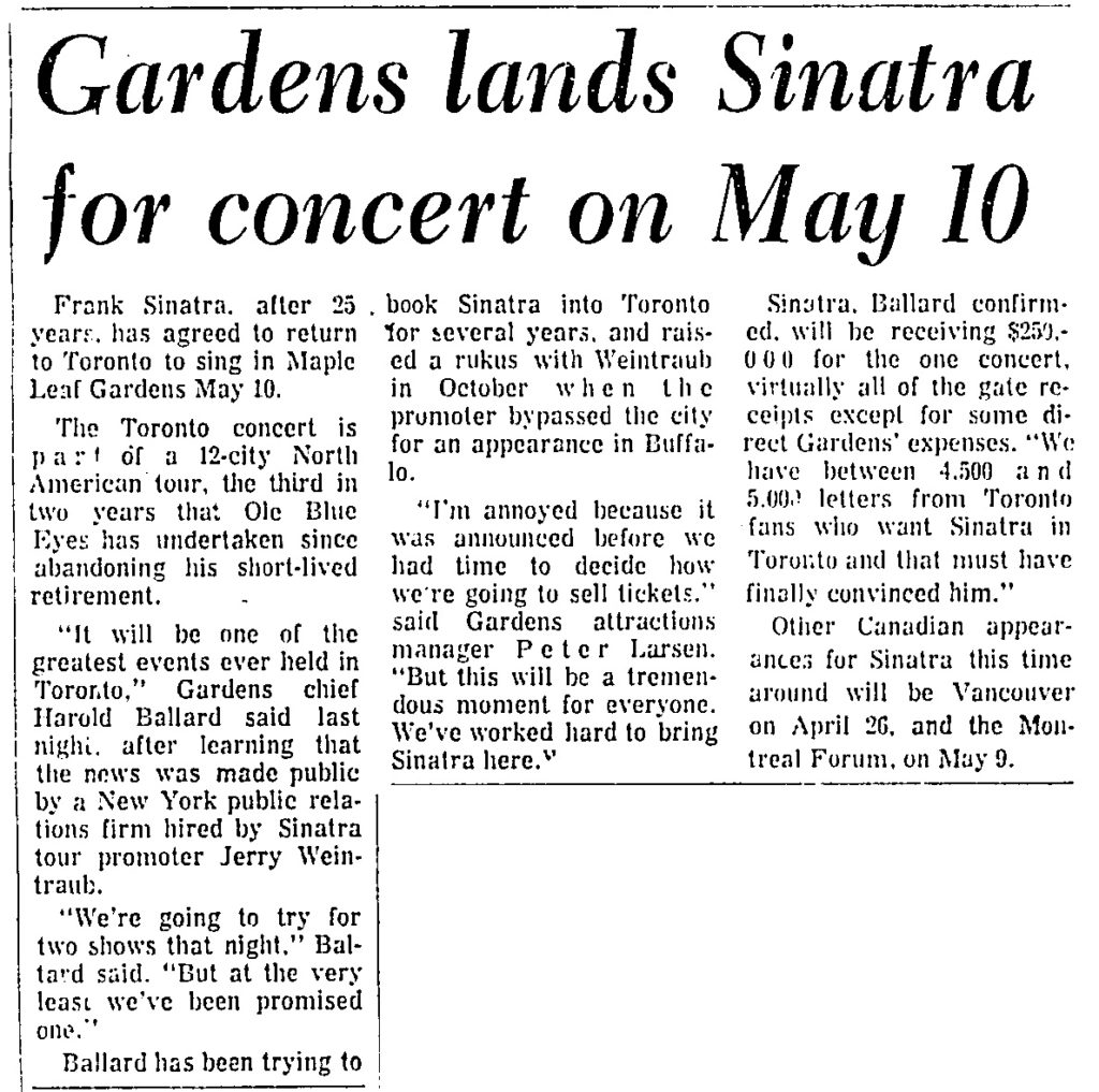 Sinatra returning to Toronto in 1975 Part 2