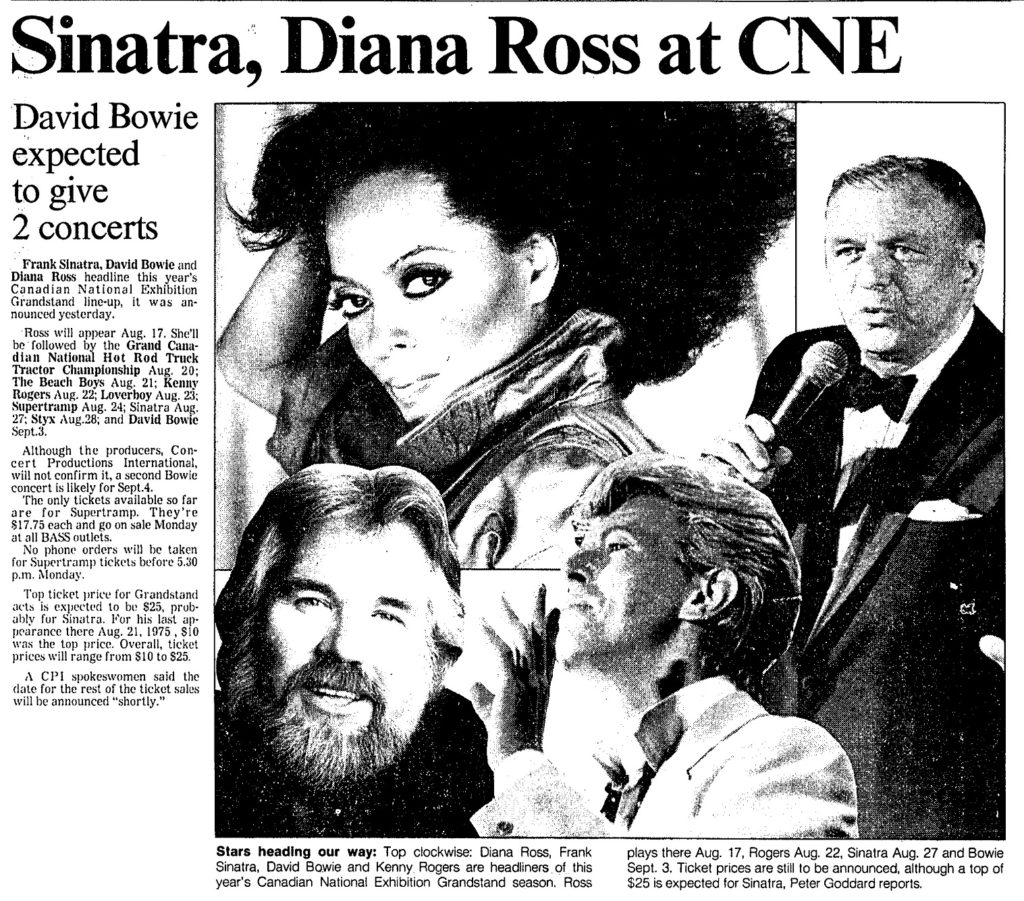 Sinatra returning to CNE in 1983