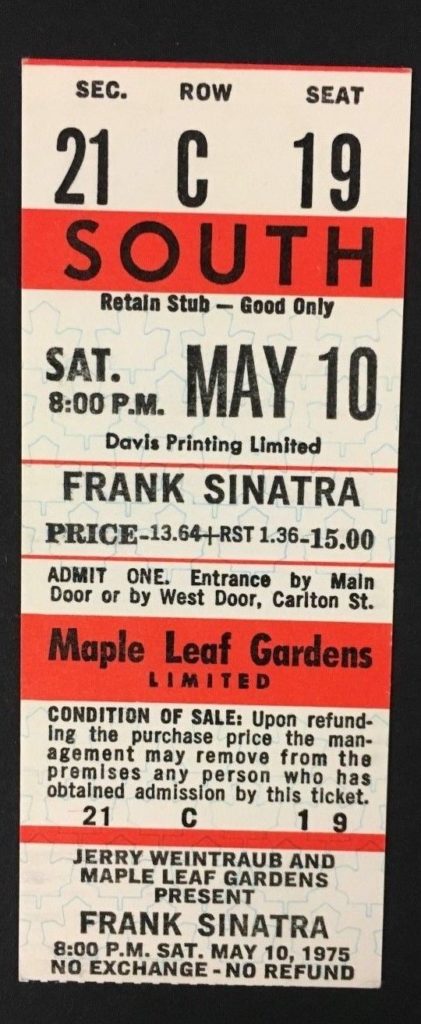 Sinatra ticket May 10, 1975 - 8PM Show