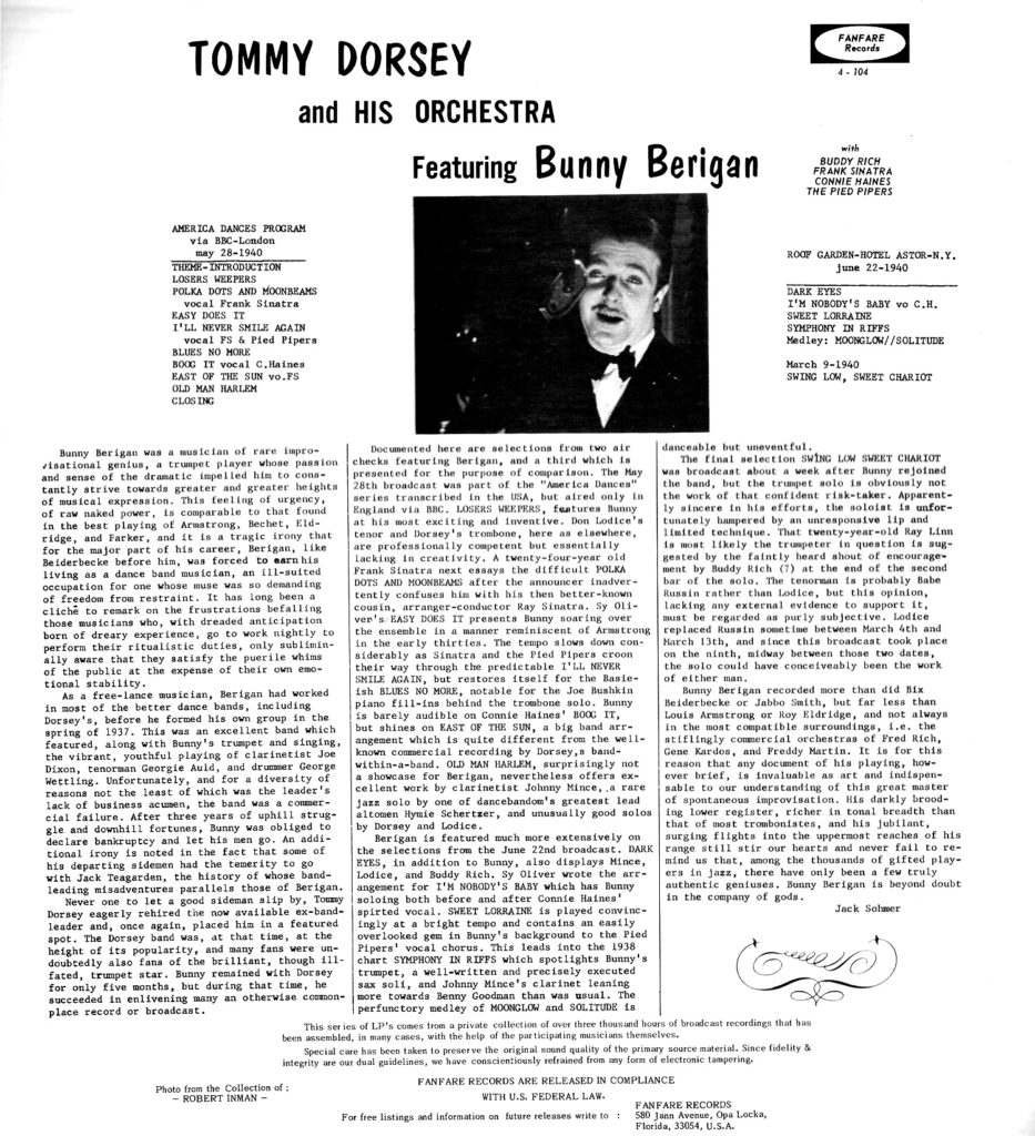 Tommy Dorsey featuring Bunny Berigan rear