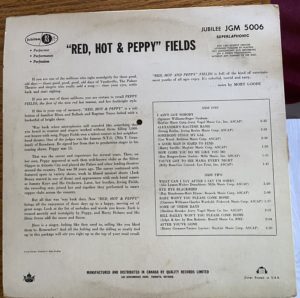Red Hot & Peppy Fields Album Rear