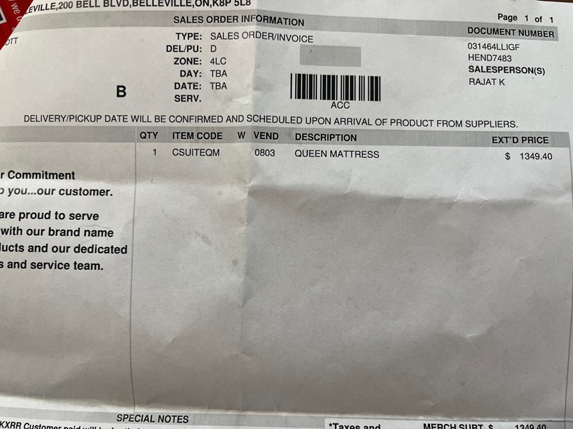 Mattress Invoice